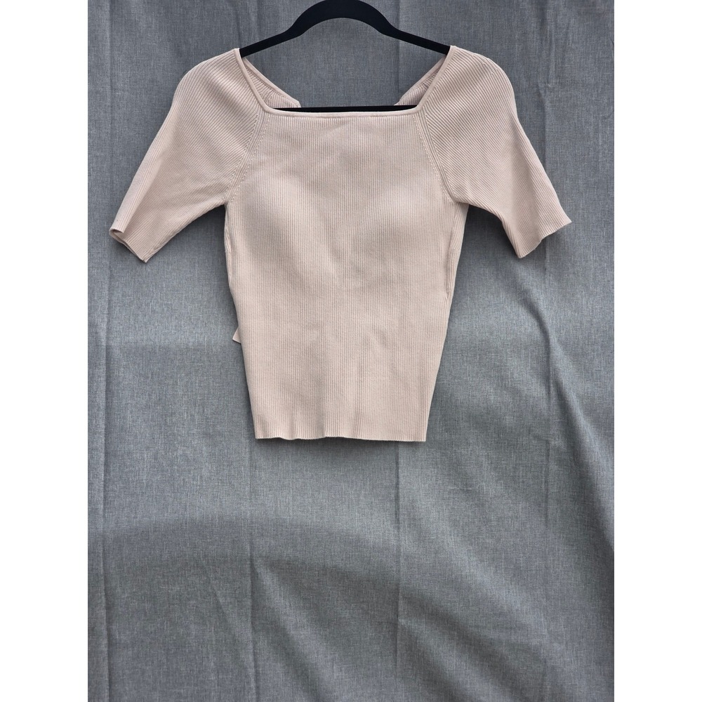 Snidel Cream Ribbed Knit Top Back Tie Bow Open Back SWNT232117 One Size